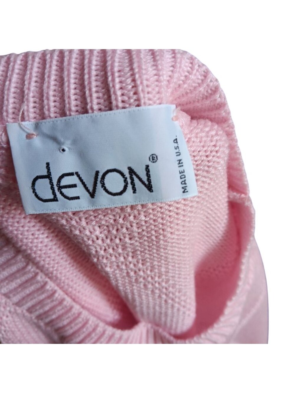 True Vintage Sweater 80's Devon Large Pink Knit Short Sleeve Diamond Pastel